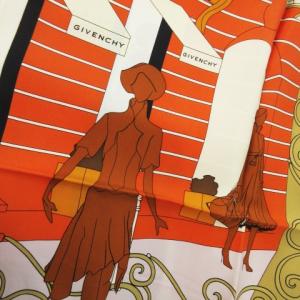 GIVENCHY スカーフ スクエア 大判 シルク 絹 ショップ柄 レディ レトロ オレンジ /CK21 GY11
