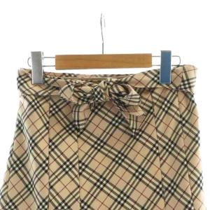 BURBERRY BLUE LABEL ミドルスカート フレア ロゴ ノバチェック柄 ジップフライ 38 S ベージュ GY11 /MQ