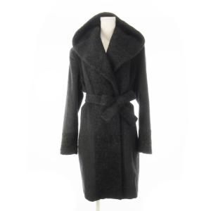 ガウンコート ロング丈 ショールカラー ベルト付き ダブル フーディ 切替 ループ起毛 チャコール グレー