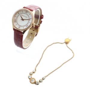 MK-2691 腕時計 ブレスレット セット ウォッチ クォーツ ロゴ レザーベルト シェル文字盤 ゴールド色