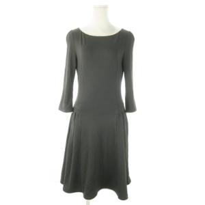 ひざ丈ワンピース 七分袖 ストレッチ 切替 ライン 38 S グレー /AO21 GY11
