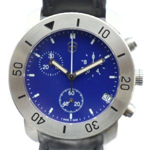 V7-12 腕時計 ウォッチ クォーツ 青文字盤 クロノグラフ カレンダー付き デイト ロゴ レザーベルト