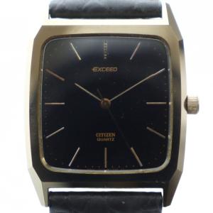 ジャンク品 2730-271742 腕時計 ウォッチ クォーツ ロゴ 黒文字盤 レザーベルト ゴールド色