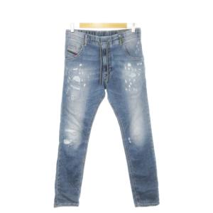 KROOLEY-NE デニムパンツ ジョグジーンズ スキニー ストレッチ ダメージ加工 ステッチ イージー