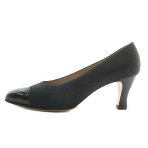 Salvatore Ferragamo パンプス キャンバス エナメル ポインテッドトゥ ヒール 7 24cm 黒 ブラック /XZ GY40