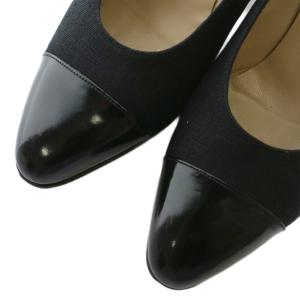 Salvatore Ferragamo パンプス キャンバス エナメル ポインテッドトゥ ヒール 7 24cm 黒 ブラック /XZ GY40
