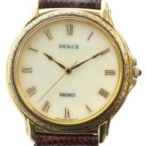 8N41-6180 ドルチェ 腕時計 クォーツ ローマン ラウンド レザーベルト ゴールドカラー