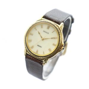 SEIKO 8N41-6180 ドルチェ 腕時計 クォーツ ローマン ラウンド レザーベルト ゴールドカラー