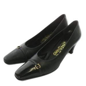 パンプス レザー スクエアトゥ ハイヒール ガンチーニ 7.5 24.5cm 黒 ブラック /XZ GY40