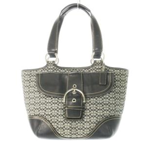 ハンドバッグ キャンバス レザー 革 ミニシグネチャー ロゴ バックル 黒 ブラック 7081 /CK24