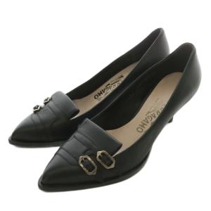 パンプス レザー ポインテッドトゥ ヒール ベルトデザイン 6.5 23.5cm 黒 ブラック /XZ