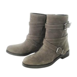 ショートブーツ ミドル エンジニア スエード レザー 牛革 ベルトデザイン 40 L チャコール グレー