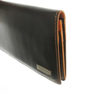 BURBERRY BLACK LABEL 長財布 ロングウォレット 二つ折り 小銭入れあり レザー 革 ステッチ ロゴ 茶 ブラウン /AO14