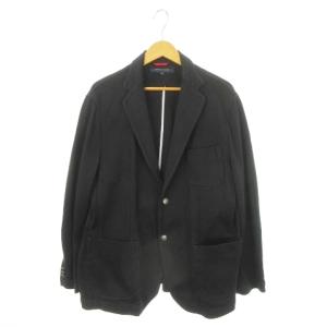 テーラードジャケット ブレザー コットン サイドベンツ ロゴ刻印ボタン 厚手 XL 黒 ブラック /MN16