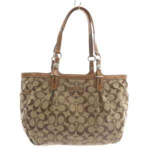 ハンドバッグ トート キャンバス レザー シグネチャー 総柄 ロゴ 茶色 ブラウン F15146 /XZ