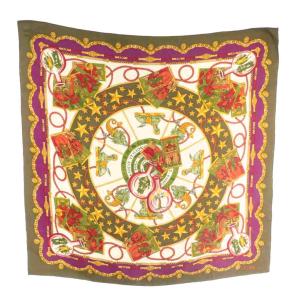 ヴィンテージ スカーフ 絹 シルク タロット柄 星座 総柄 ロゴ マルチカラー /XZ GY18