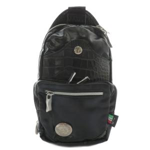 ボディバッグ ウエストバッグ レザー ロゴ シルバー金具 黒 ブラック /XZ GY18