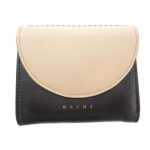 三つ折り財布 ウォレット レザー バイカラー 黒 ブラック ベージュ /JS GY18