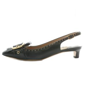 Salvatore Ferragamo パンプス レザー ローヒール バックストラップ ベルト スタッズ タッセル 7.5 24.5cm 黒 ブラック