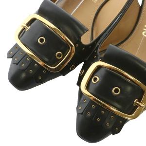 Salvatore Ferragamo パンプス レザー ローヒール バックストラップ ベルト スタッズ タッセル 7.5 24.5cm 黒 ブラック
