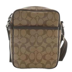 COACH ショルダーバッグ PVC レザー シグネチャー ヘリテージストライプ 総柄 ロゴ 茶色 ブラウン F70589