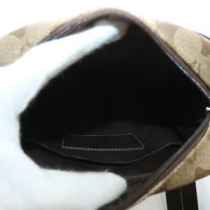 COACH ショルダーバッグ PVC レザー シグネチャー ヘリテージストライプ 総柄 ロゴ 茶色 ブラウン F70589