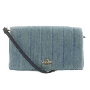 ショルダーバッグ ショルダーウォレット デニム キャンバス レザー ロゴ ゴールド金具 青 ブルー 紺