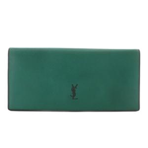 YVES SAINT LAURENT 長財布 二つ折り コインケース 小銭入れ 2点セット レザー ロゴ 型押し 緑 グリーン 黒 ブラック