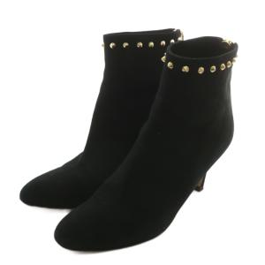 ショートブーツ スエード ポインテッドトゥ ハイヒール スタッズ 36 23cm 黒 ブラック /XZ