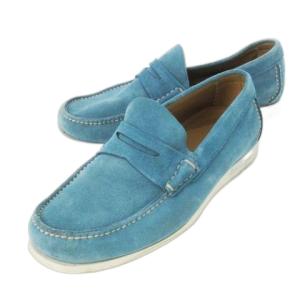 コインローファー モカシン スエード レザー 革 ステッチ 8 26.0cm 青 ブルー /CK8 GY17