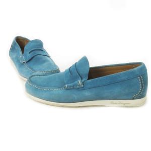 Salvatore Ferragamo コインローファー モカシン スエード レザー 革 ステッチ 8 26.0cm 青 ブルー /CK8 GY17