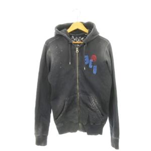 ジップアップパーカー スウェット 刺繍 プリント ダメージ加工 ヴィンテージ加工 S グレー /AH14