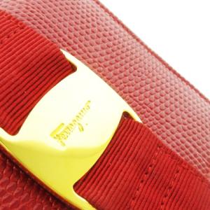 Salvatore Ferragamo 二つ折り財布 ウォレット 小銭入れあり レザー 革 ヴァラ ロゴ刻印 リザード型押し 赤 レッド /CK2