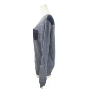 DIESEL サマーニット セーター ラウンドネック 長袖 リネン混 麻 切替 デニム ロゴプレート M 紺 ネイビー