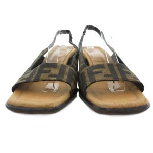FENDI サンダル ズッカ柄 キャンバス スクエアヒール 37 茶 ブラウン 黒 ブラック /JS GY18
