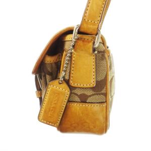 COACH ショルダーバッグ クロスボディ ポシェット キャンバス レザー 革 シグネチャー ロゴ 茶 ブラウン 6844