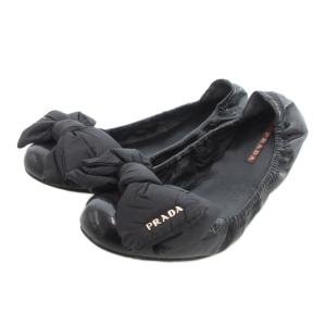 ジャンク品 バレエシューズ フラット パンプス ロゴリボン 38 黒 ブラック /UO GY18