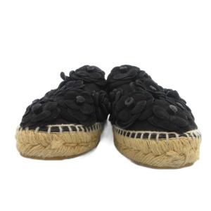 CHANEL カメリア スエード エスパドリーユ スリッポン 38 ブラック