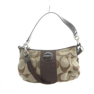 F17439 ハンドバッグ ショルダー 2WAY キャンバス レザー シグネチャー ロゴ 茶 ブラウン