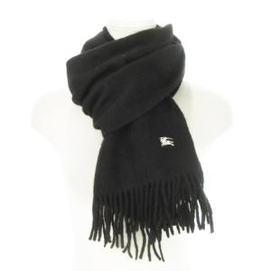 マフラー フリンジ ニット カシミヤ ロゴ刺繍 黒 ブラック /MN3 GY18