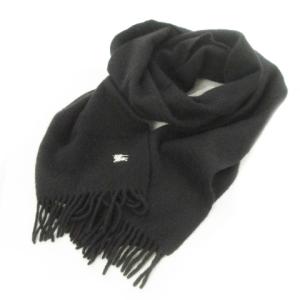 BURBERRY BLACK LABEL マフラー フリンジ ニット カシミヤ ロゴ刺繍 黒 ブラック /MN3 GY18