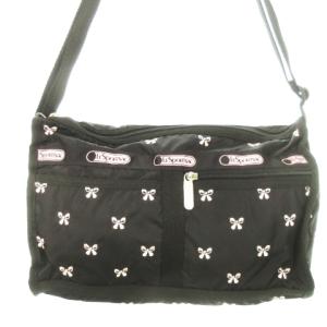 DFS限定 ショルダーバッグ クロスボディ ナイロン ロゴ リボン柄 総柄 ポーチ付き 黒 ブラック /AO3