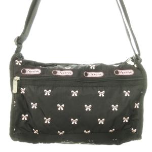 LesportSAC DFS限定 ショルダーバッグ クロスボディ ナイロン ロゴ リボン柄 総柄 ポーチ付き 黒 ブラック /AO3