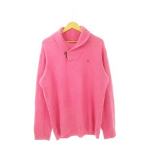 ニット セーター ショールカラー 長袖 ロゴ刺繍 コットン 3 L ピンク /AH4 GY11