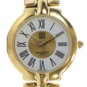 腕時計 クォーツ ローマン ラウンド 白文字盤 ゴールドカラー