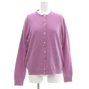 カシミヤ100% アンサンブルニット カーディガン バンドカラー 半袖 44 紫 パープル /JS GY18