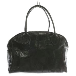 ハンドバッグ トート レザー クロコ型押し ロゴ 黒 ブラック /XZ GY05