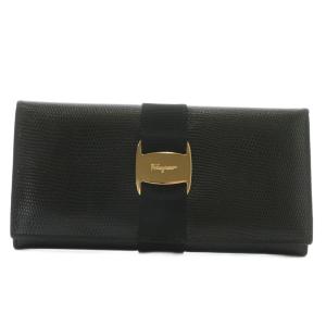 ヴァラ 長財布 二つ折り レザー 型押し ロゴ ゴールド金具 黒 ブラック /XZ GY18
