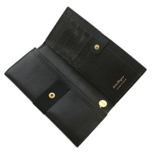 Salvatore Ferragamo ヴァラ 長財布 二つ折り レザー 型押し ロゴ ゴールド金具 黒 ブラック /XZ GY18
