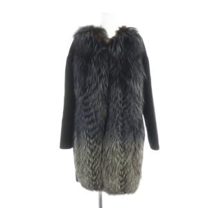ロング コート シルバーフォックス ファー カシミヤ グラデーション 36 ブラック FF8663